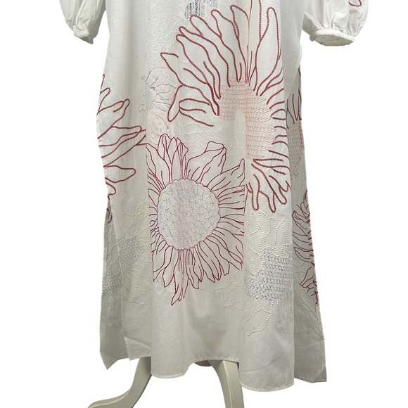SILVIA TCHERASSI Mayfair embroidered red sunflowers boho maxi tunic dress L - Picture 5 of 14